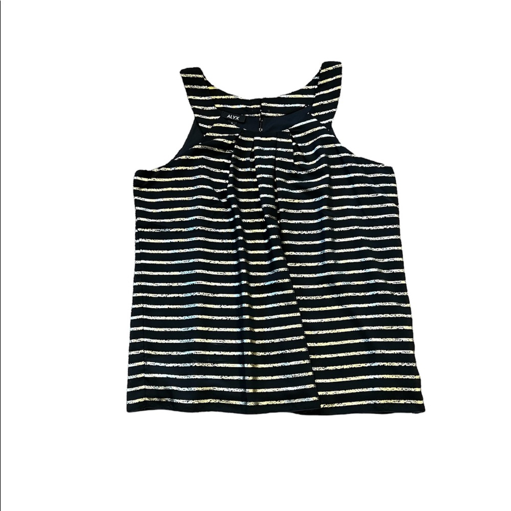 Alex Sleeveless Blouse, Size Large, Black with Gold Stripes